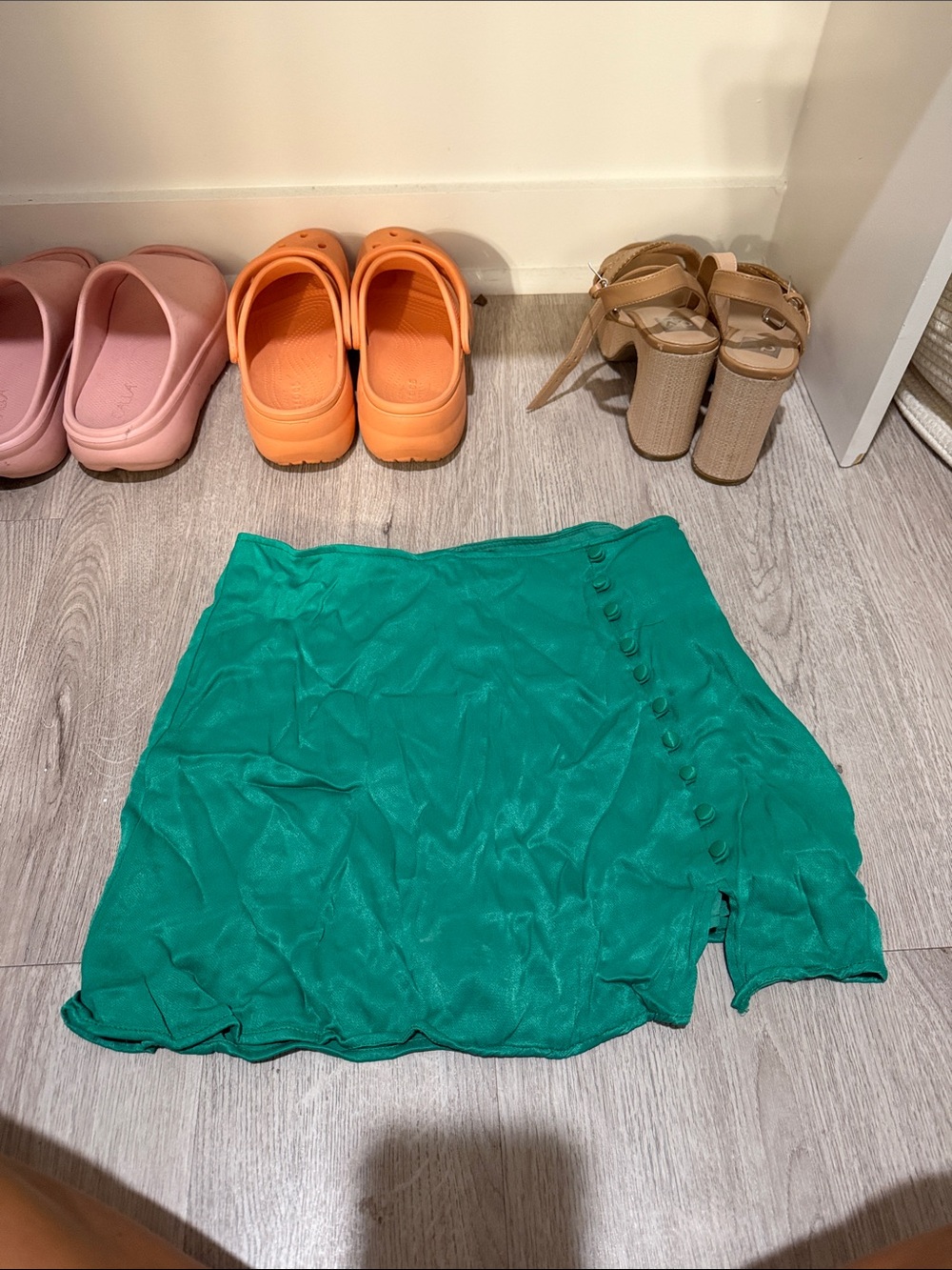 Zara Emerald Green Mini Skirt with Side Buttons